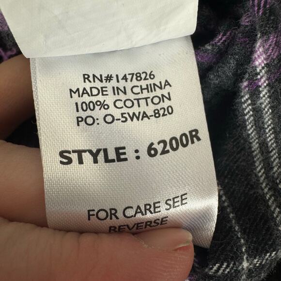 Five Brother Black Purple Plaid Flannel Button Up Shirt Women's Large - Picture 8 of 9